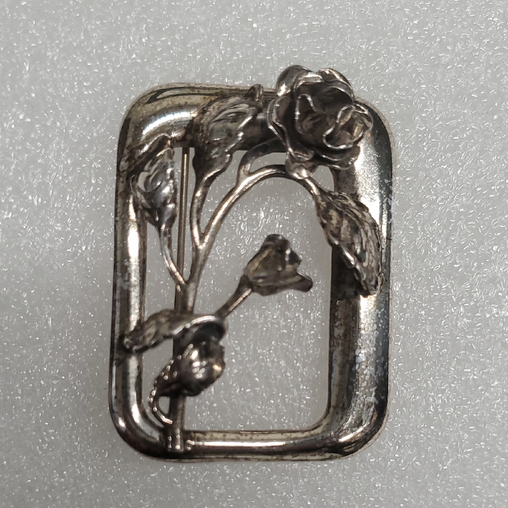Danecraft Vintage Midcentury Sterling Silver Framed Rose Brooch